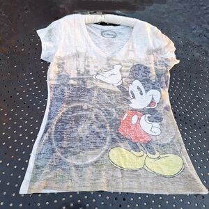 Vintage Y2K Mickey Mouse TShirt Semi Sheer VNeck Top Short Sleeves shirt